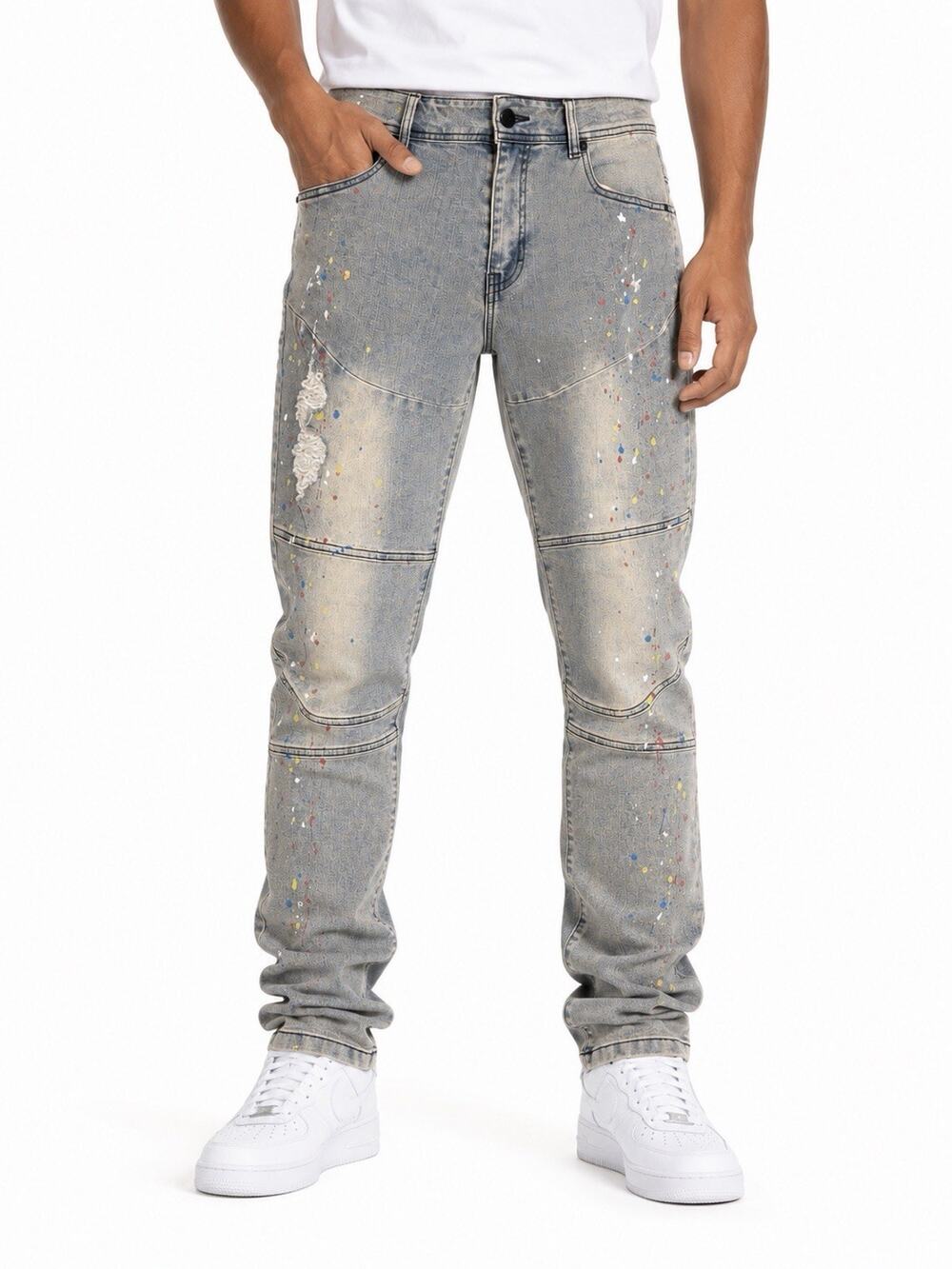 Ministry of Fashion Men’s Skinny Jeans Light Indigo Distressed Denim NWT 38/32